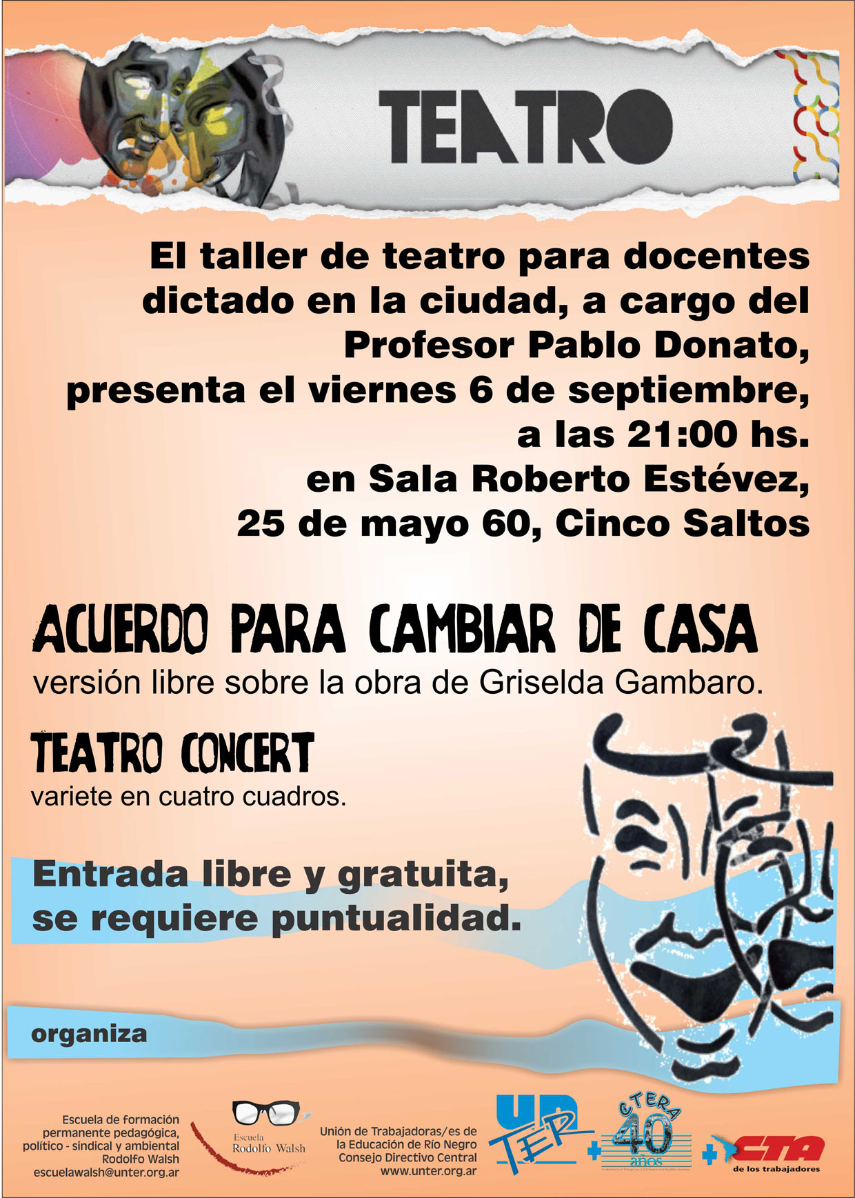 En este momento estás viendo Taller de teatro para docentes se presenta en Cinco Saltos