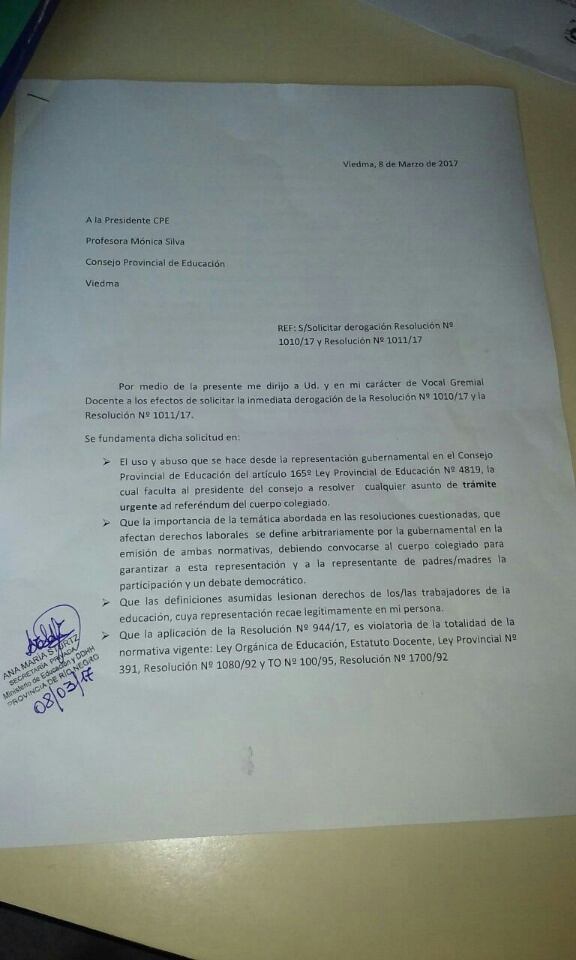 Lee más sobre el artículo Vocal Gremial docente exige derogación resoluciones ESRN