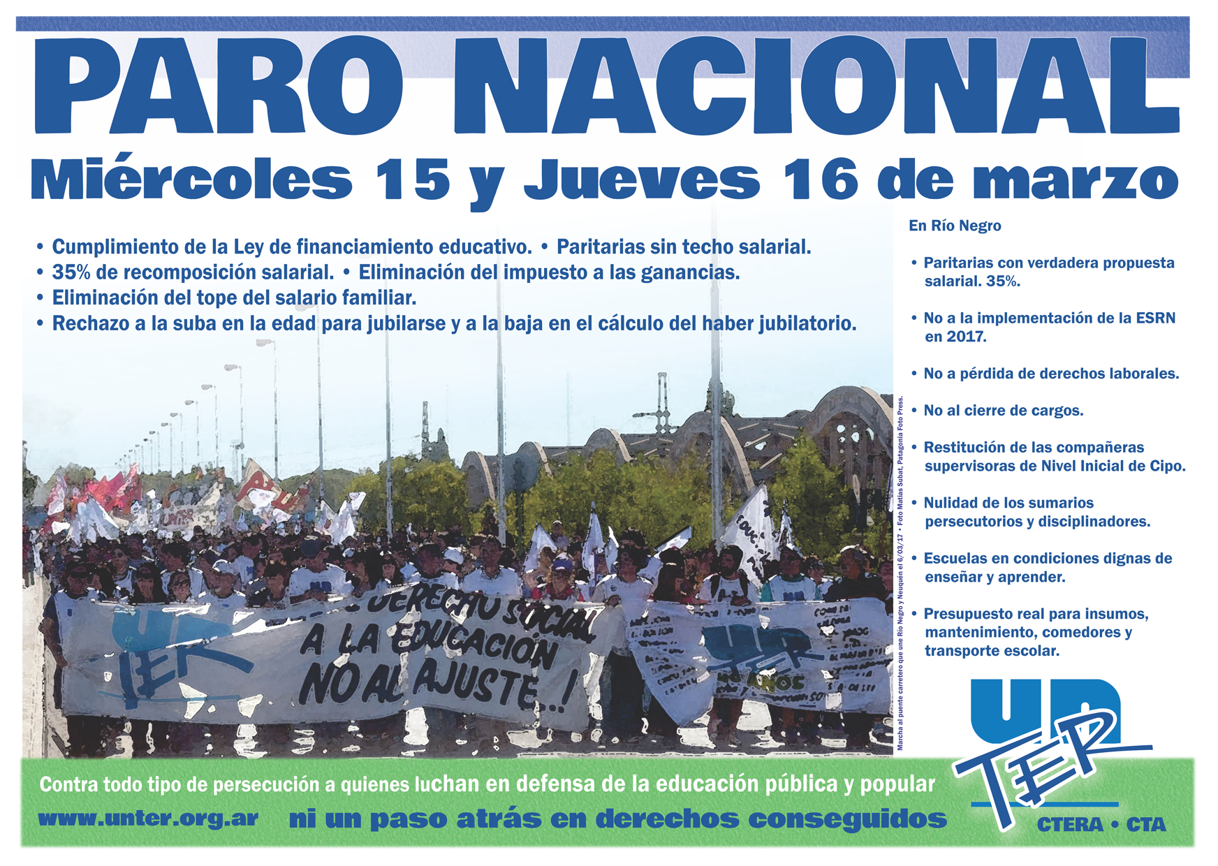 Lee más sobre el artículo Paro Nacional miércoles 15 y jueves 16 de marzo