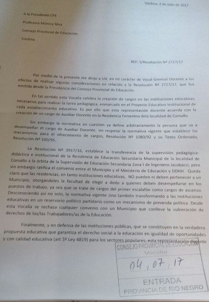 En este momento estás viendo Presentación de Vocalía Gremial por Resolución 2727/17