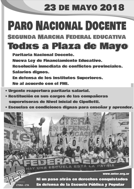 En este momento estás viendo 23 de mayo: Paro Nacional Docente – Marcha Federal Educativa