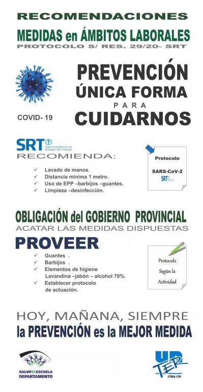 Lee más sobre el artículo Protocolo SARS COV – 2  “recomendaciones y medidas de prevención en ámbitos laborales”