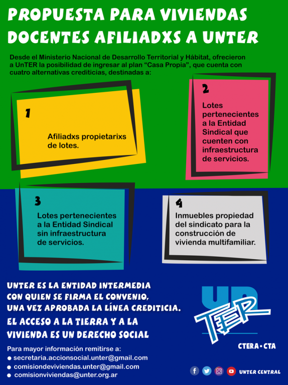 Lee más sobre el artículo Propuestas para viviendas docentes afiliadxs a UnTER