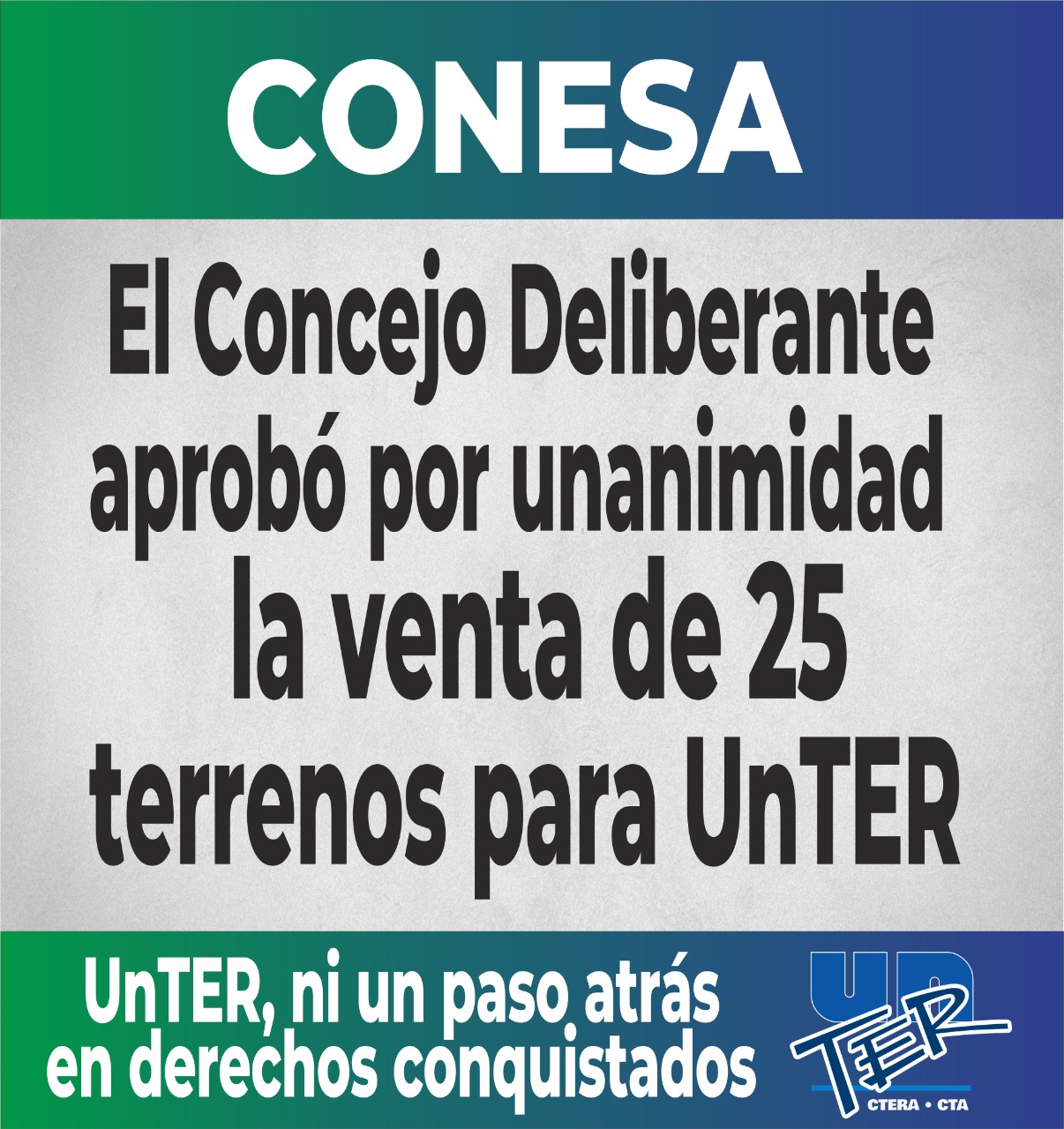 Lee más sobre el artículo Celebramos 25 terrenos para trabajadorxs de la educación de Conesa