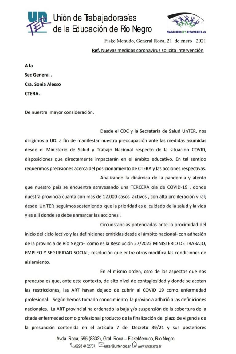 Lee más sobre el artículo UnTER requiere reunión para establecer medidas preventivas