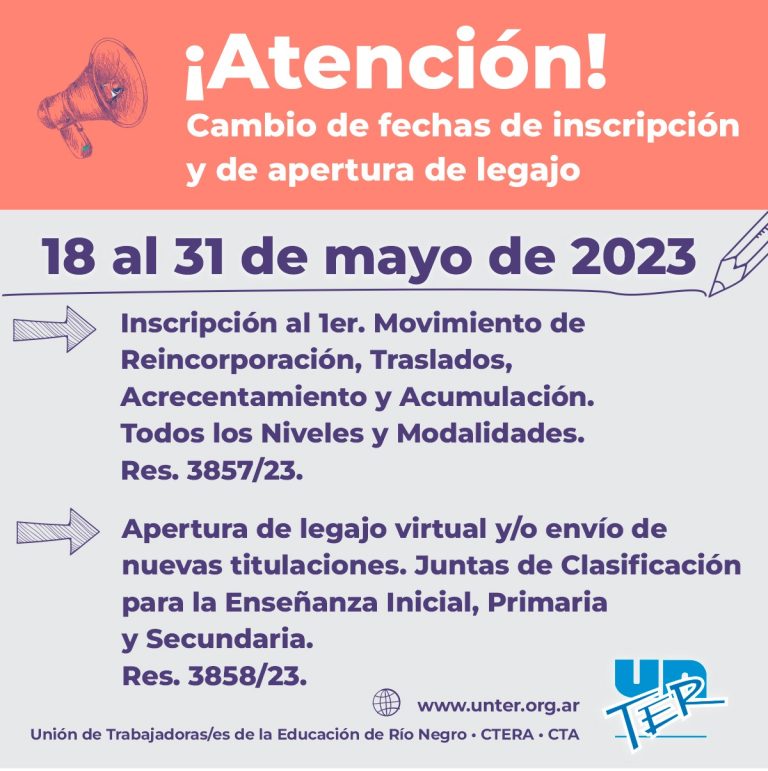 Lee más sobre el artículo Cambio de fechas para apertura de legajos e inscripción al 1° movimiento