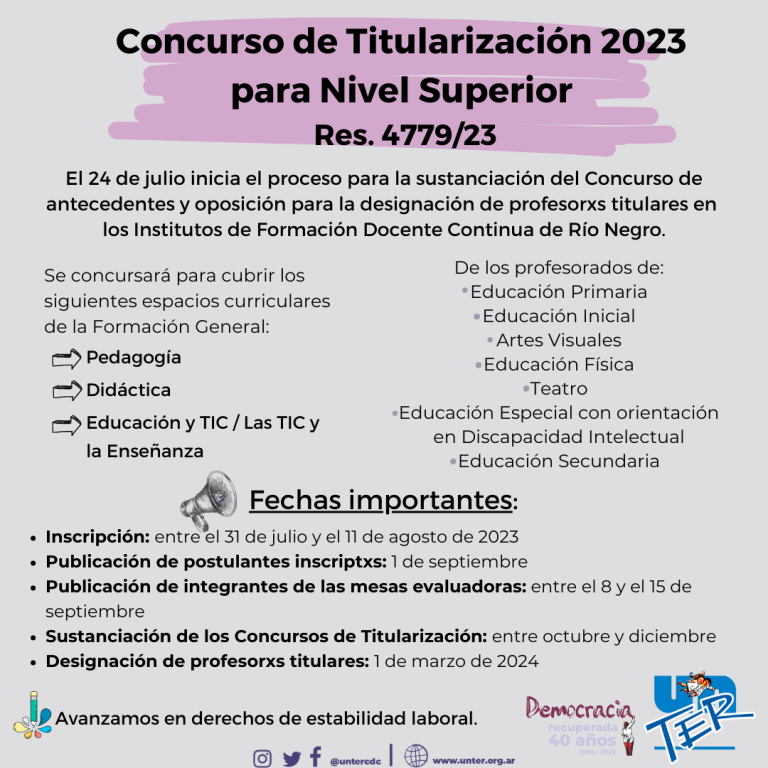 Lee más sobre el artículo Concurso de Titularización 2023 para Nivel Superior