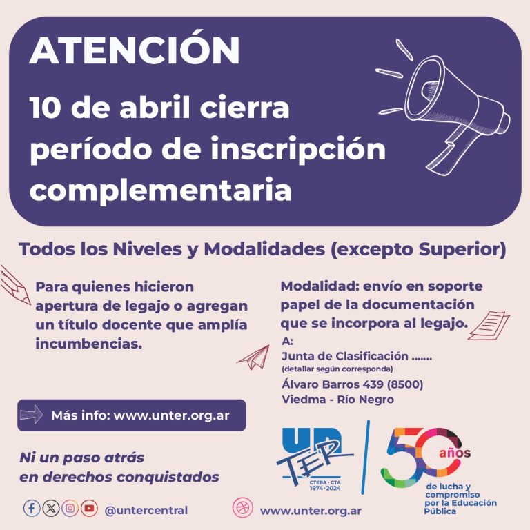 Lee más sobre el artículo El 10 de abril cierra el período de inscripción complementaria en las Juntas de Clasificación