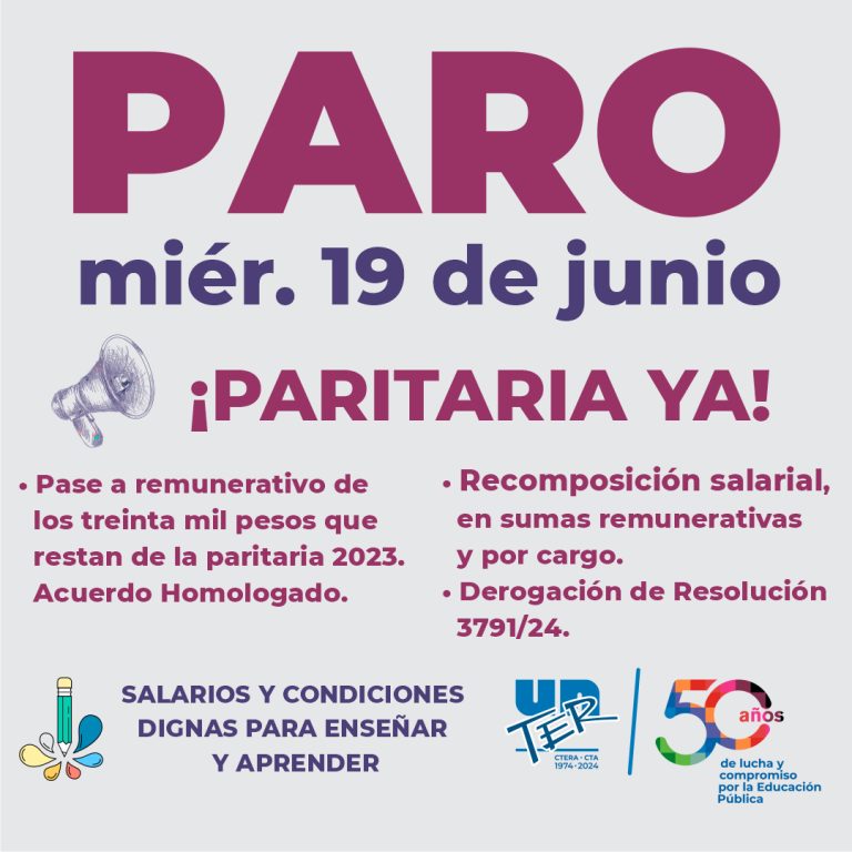 Lee más sobre el artículo UnTER ratifica Paro del miércoles 19