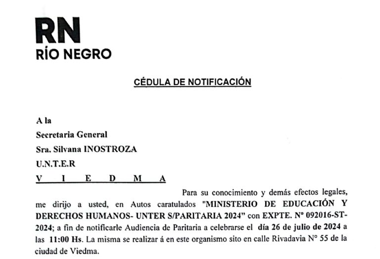 Lee más sobre el artículo Convocatoria a Paritaria, 26/07/24