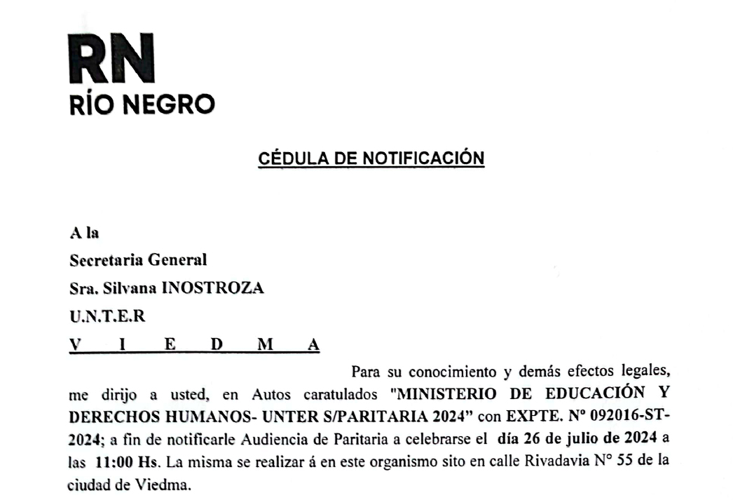 En este momento estás viendo Convocatoria a Paritaria, 26/07/24