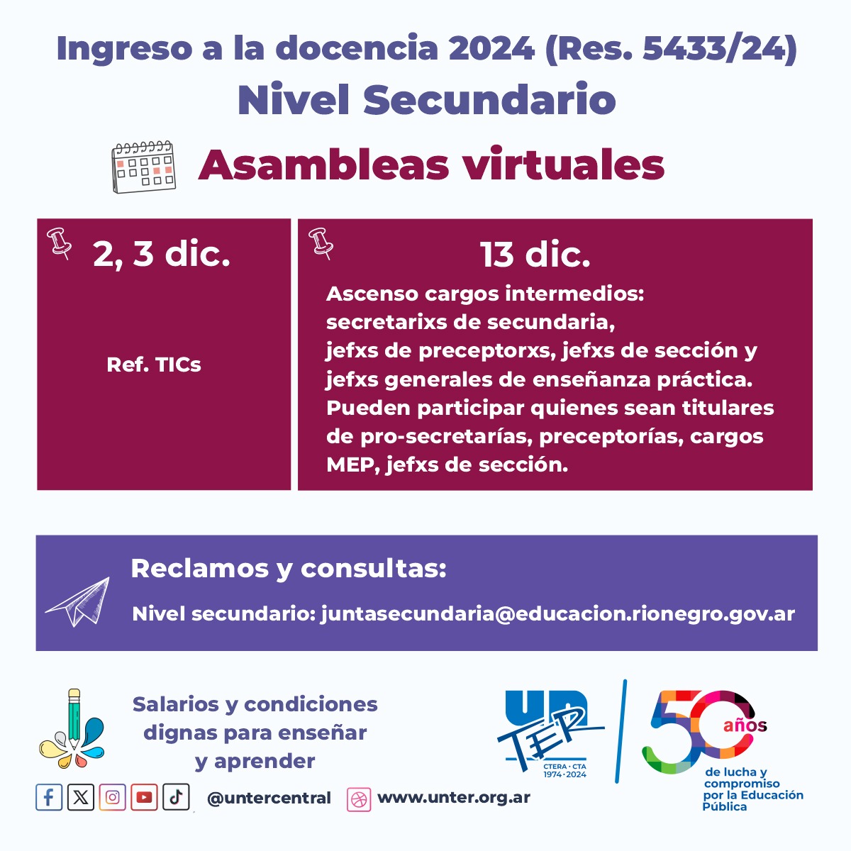 Lee más sobre el artículo Vacantes provisorias de Nivel Secundario para el concurso de ascenso e ingreso a la docencia
