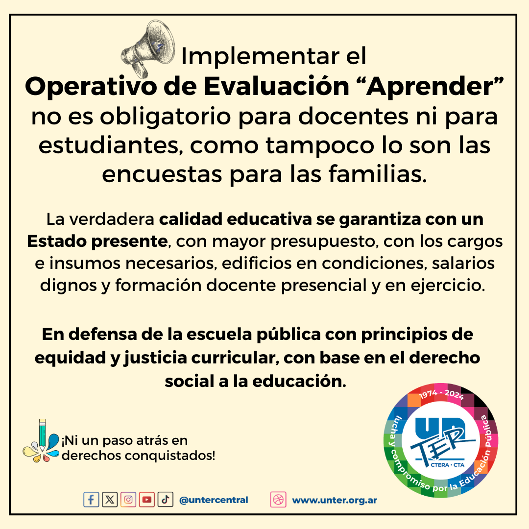 En este momento estás viendo El operativo de evaluación “Aprender” no es obligatorio para docentes ni estudiantes