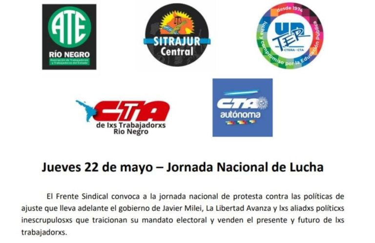 Lee más sobre el artículo Convocatoria del Frente Sindical a la jornada de protesta del jueves 22 de mayo