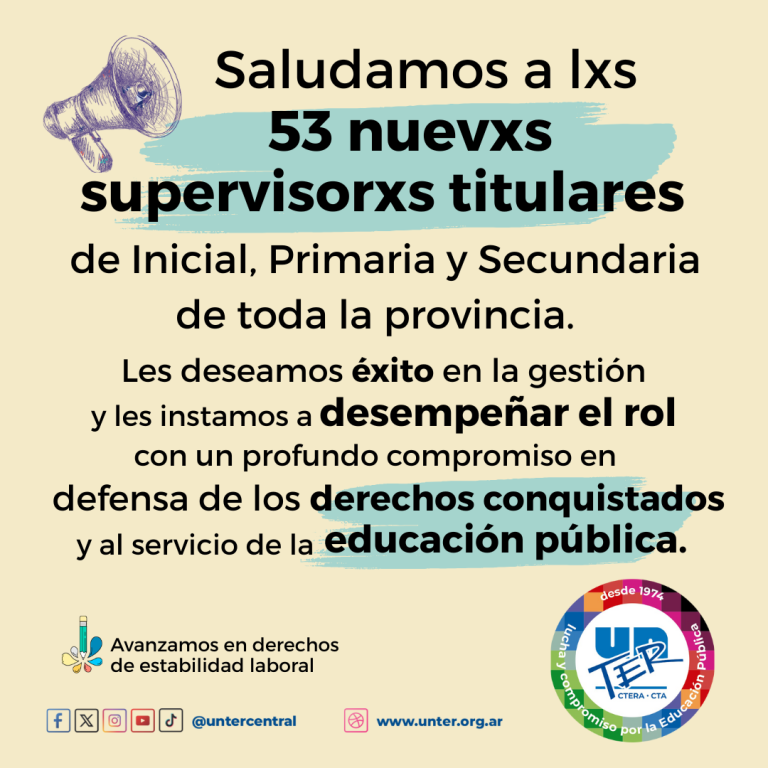 Lee más sobre el artículo Saludamos a lxs 53 nuevxs supervisorxs titulares de Inicial, Primaria y Secundaria