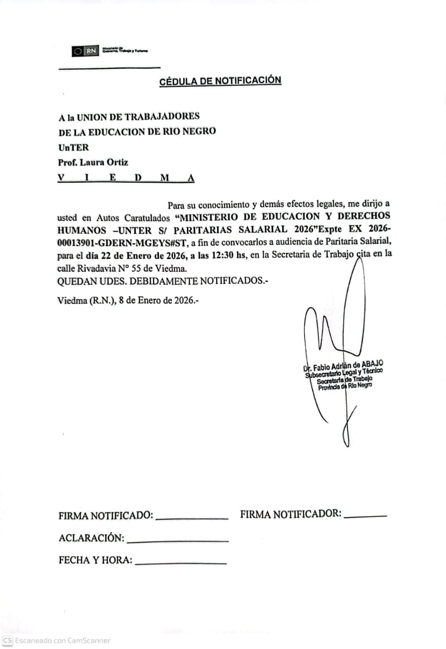 Lee más sobre el artículo Llamado a Paritaria para el 22/01