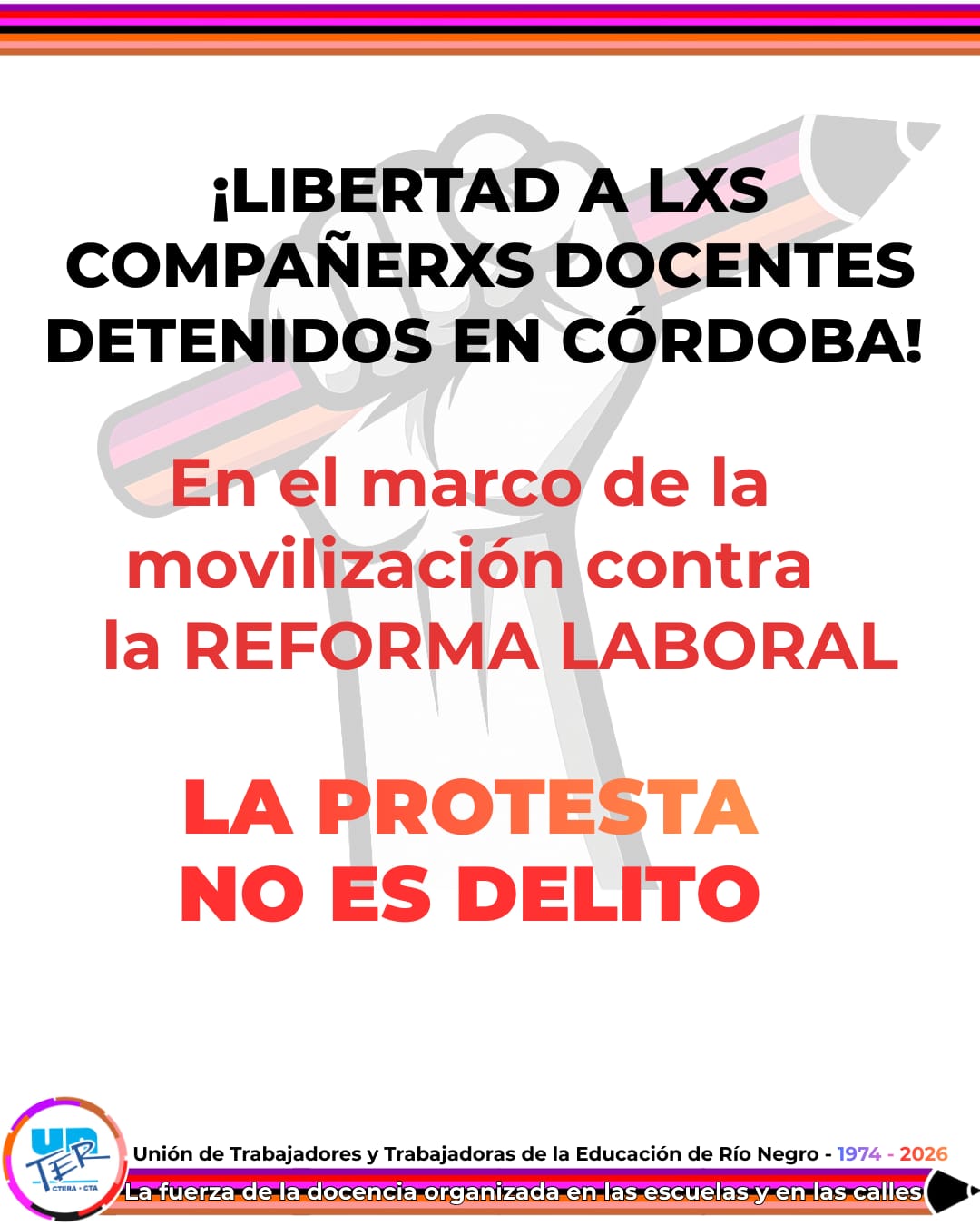 Lee más sobre el artículo Libertad a lxs compañerxs docentes detenidxs en Córdoba