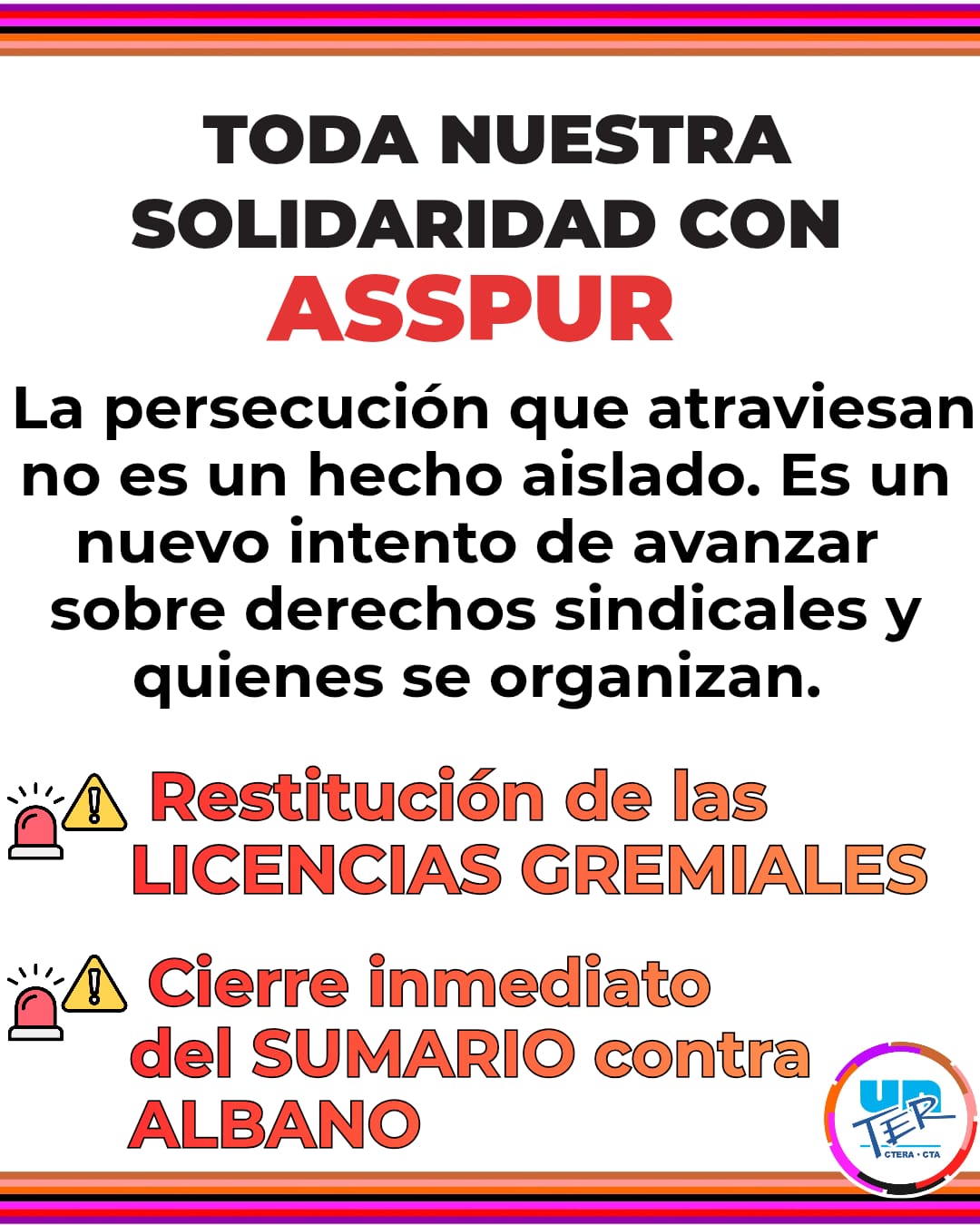 Lee más sobre el artículo Unidad frente al atropello: UnTER se solidariza con las dirigentes de ASSPUR