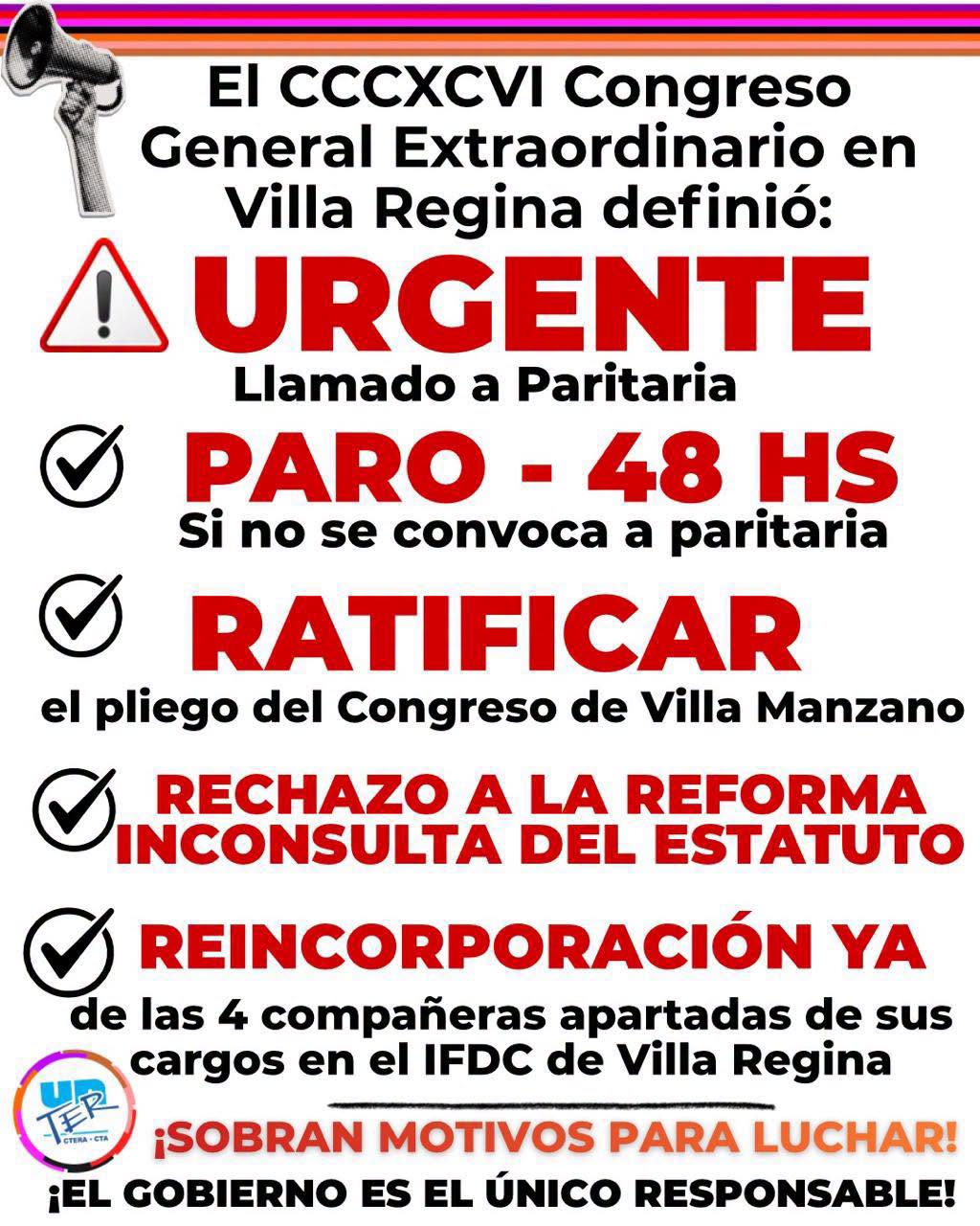 El Congreso de UnTER ratificó el plan de lucha